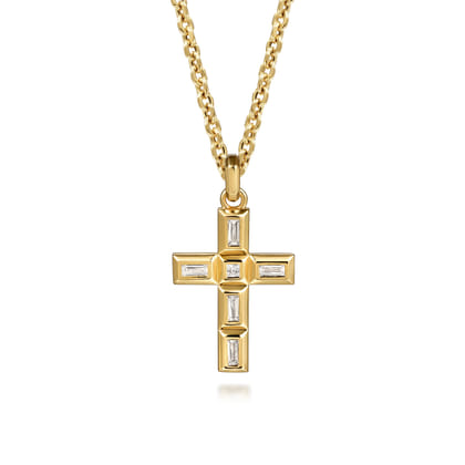 14K Yellow Gold Diamond Cross Pendant