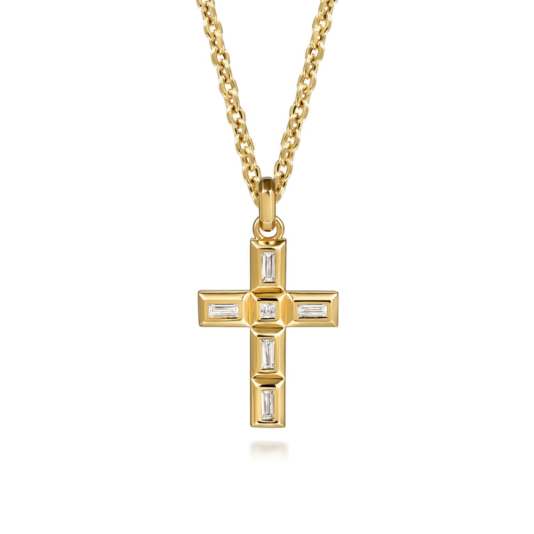 14K Yellow Gold Diamond Cross Pendant - 0.8 ct - Shot 3