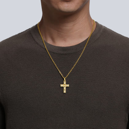 14K Yellow Gold Diamond Cross Pendant