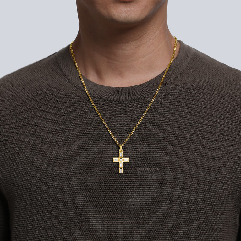 14K Yellow Gold Diamond Cross Pendant - 0.8 ct - Shot 4
