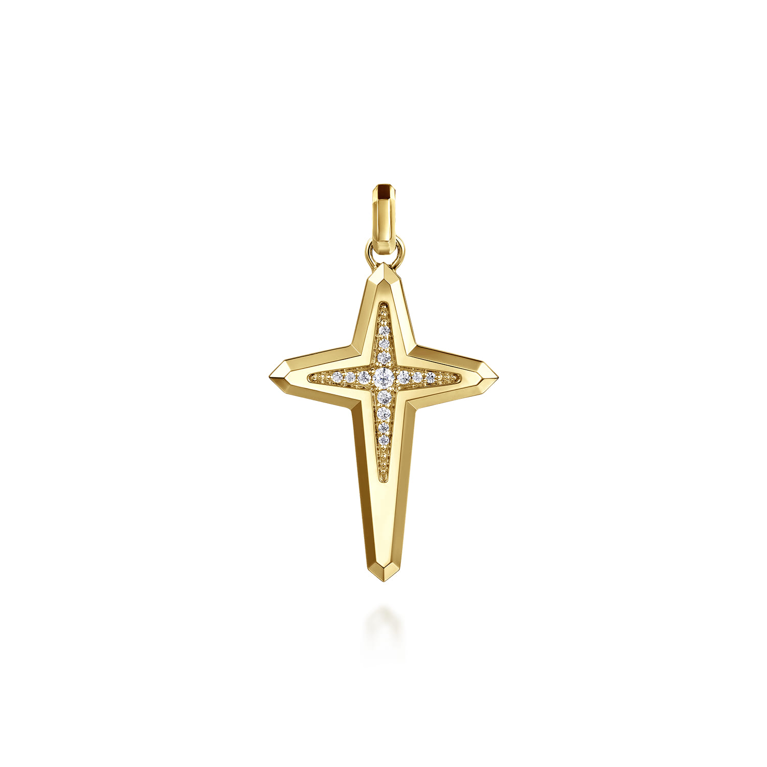 14K Yellow Gold Diamond Cross Pendant - 0.2 ct - Shot 1