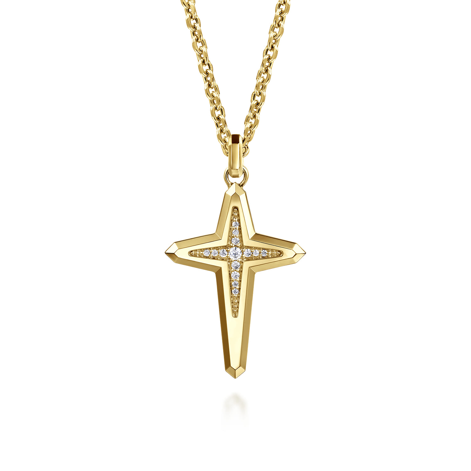 14K Yellow Gold Diamond Cross Pendant - 0.2 ct - Shot 3