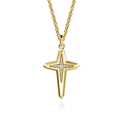 14K Yellow Gold Diamond Cross Pendant