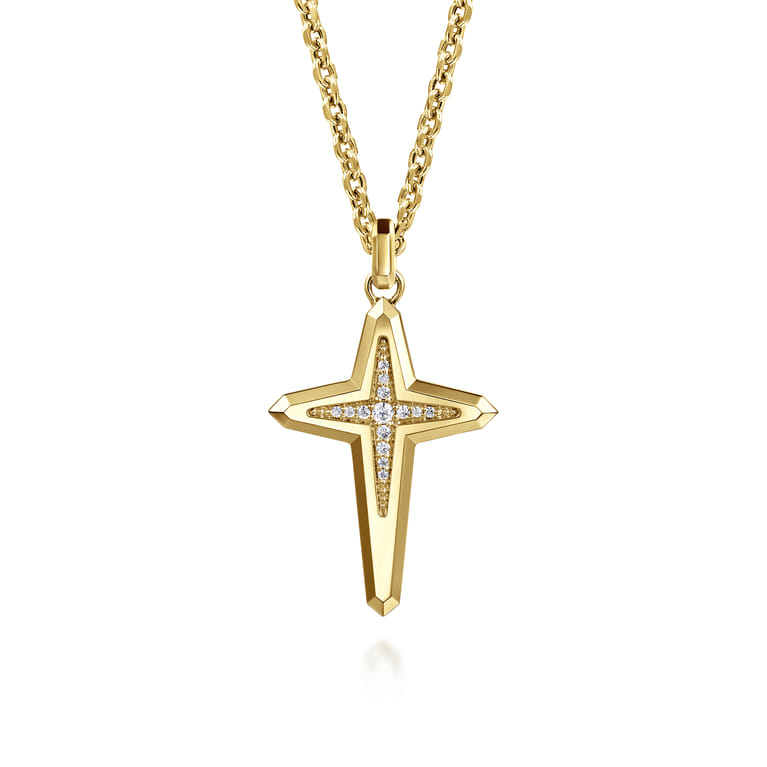14K Yellow Gold Diamond Cross Pendant - 0.2 ct - Shot 3