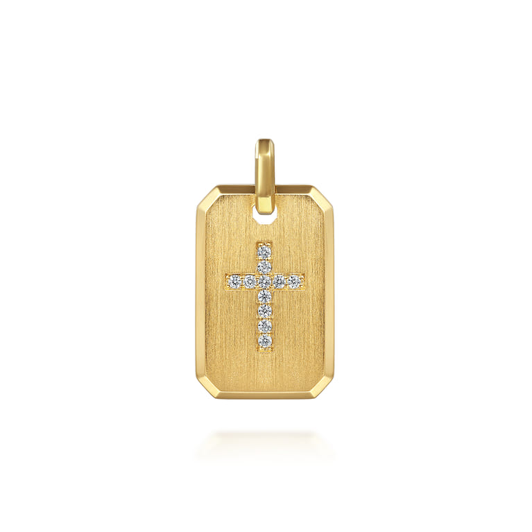 14K Yellow Gold Diamond Cross Pendant - 0.37 ct - Shot 1