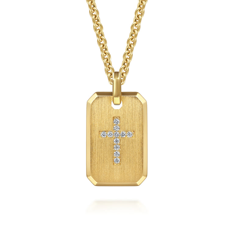 14K Yellow Gold Diamond Cross Pendant - 0.37 ct - Shot 3