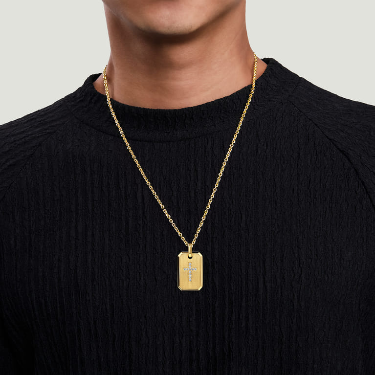 14K Yellow Gold Diamond Cross Pendant - 0.37 ct - Shot 4