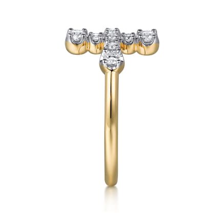14K Yellow Gold Diamond Cross Ring