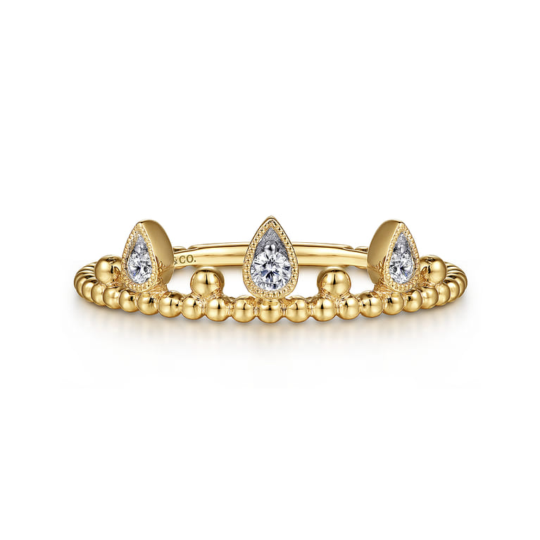 14K Yellow Gold Diamond Crown Bujukan Ring - 0.08 ct - Shot 1