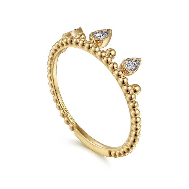 14K Yellow Gold Diamond Crown Bujukan Ring - 0.08 ct - Shot 3
