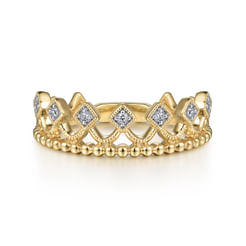 14K Yellow Gold Diamond Crown Ring