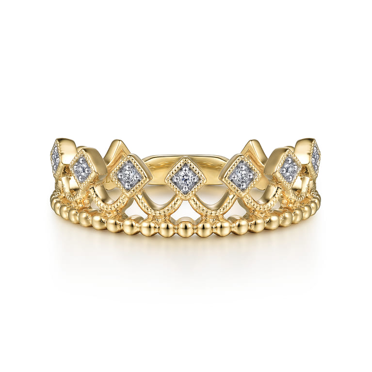 14K Yellow Gold Diamond Crown Ring - 0.05 ct - Shot 1