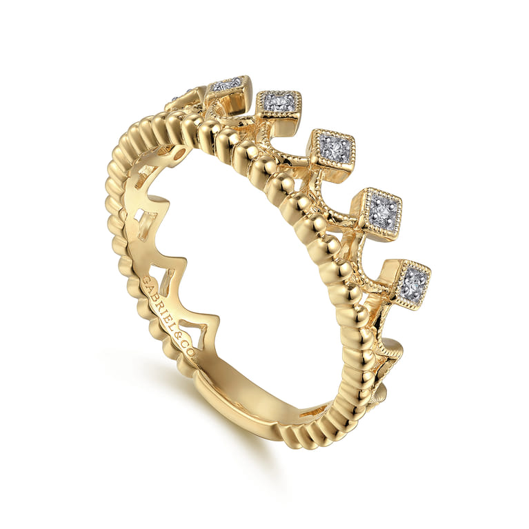 14K Yellow Gold Diamond Crown Ring - 0.05 ct - Shot 3