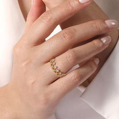 14K Yellow Gold Diamond Crown Ring