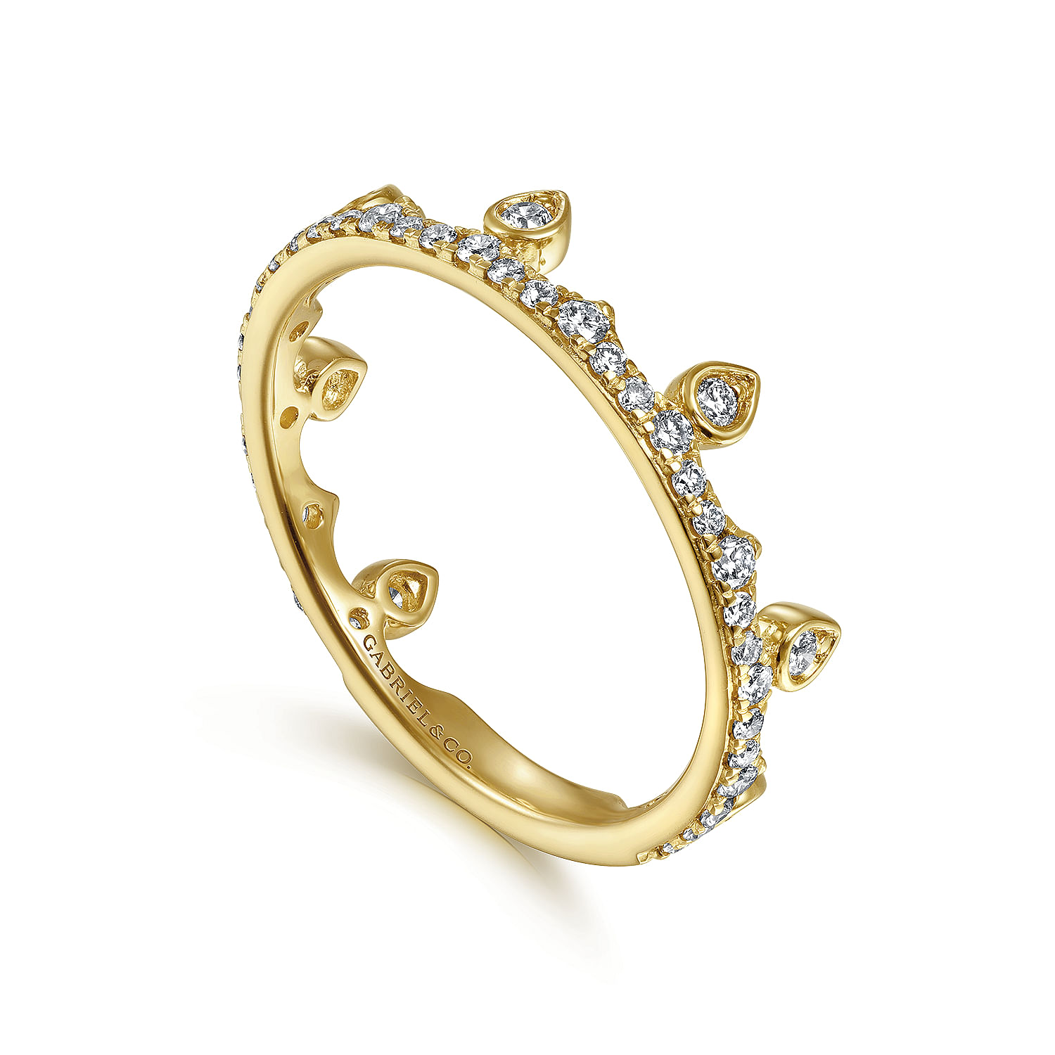 14K Yellow Gold Diamond Crown Stackable Ring - 0.33 ct - Shot 3