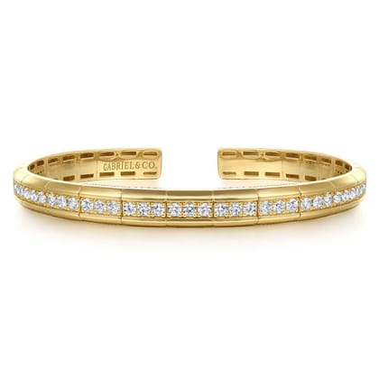 14K Yellow Gold Diamond Cuff Bangle Bracelet