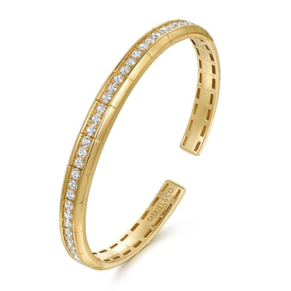 14K Yellow Gold Diamond Cuff Bangle Bracelet