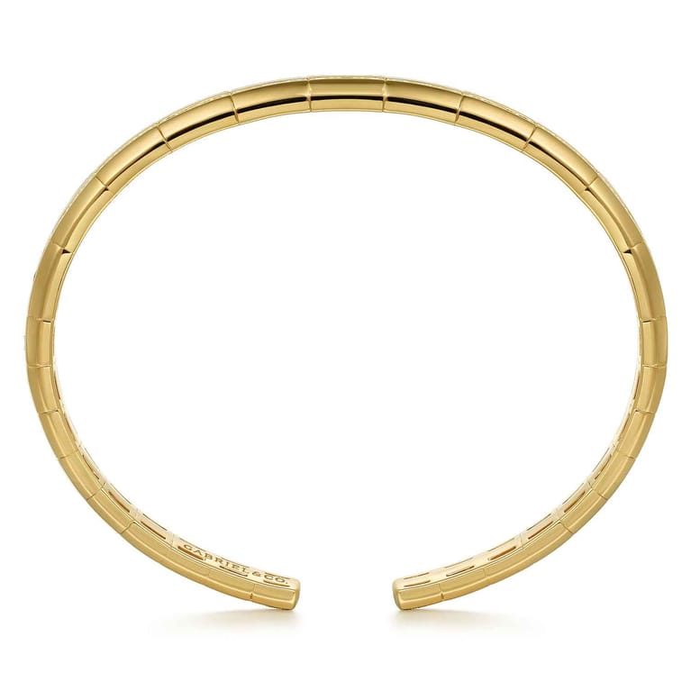 14K Yellow Gold Diamond Cuff Bangle Bracelet - 1.5 ct - Shot 3