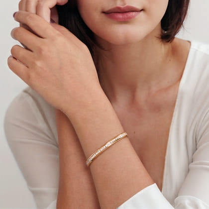 14K Yellow Gold Diamond Cuff Bangle Bracelet