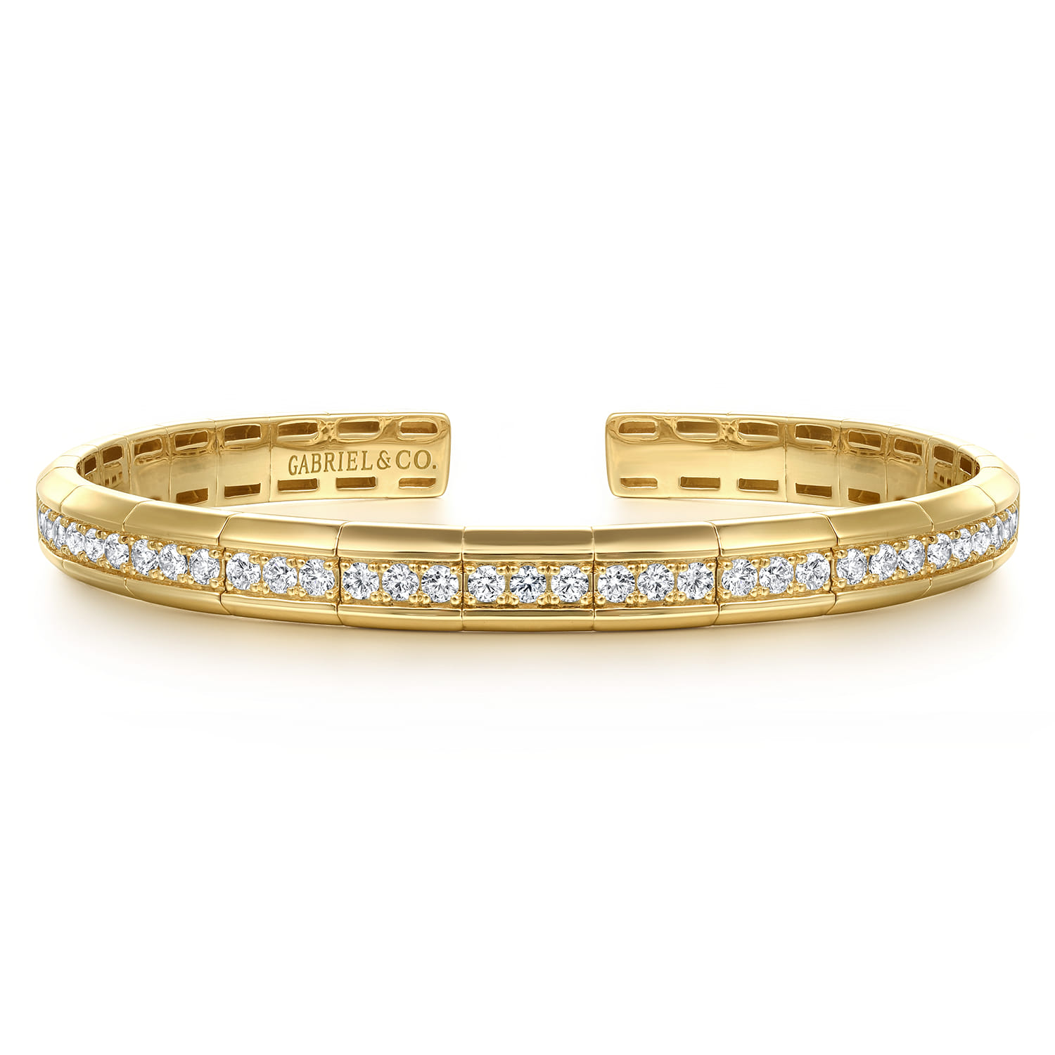 14K Yellow Gold Diamond Cuff Bangle Bracelet - 1.5 ct - Shot 1