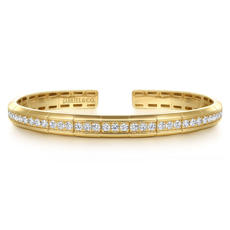 14K Yellow Gold Diamond Cuff Bangle Bracelet - 1.5 ct - Shot 1
