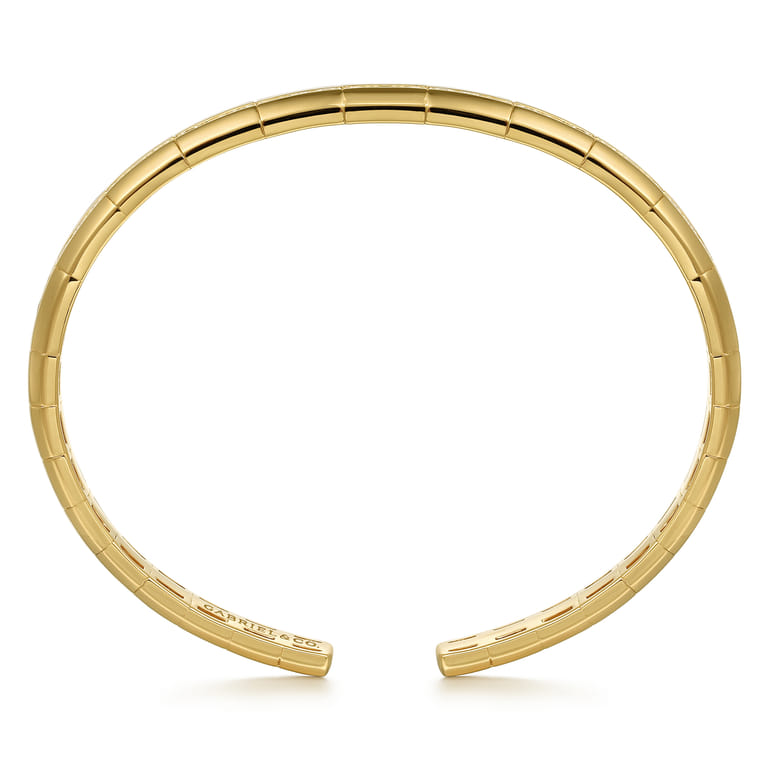 14K Yellow Gold Diamond Cuff Bangle Bracelet - 1.5 ct - Shot 3