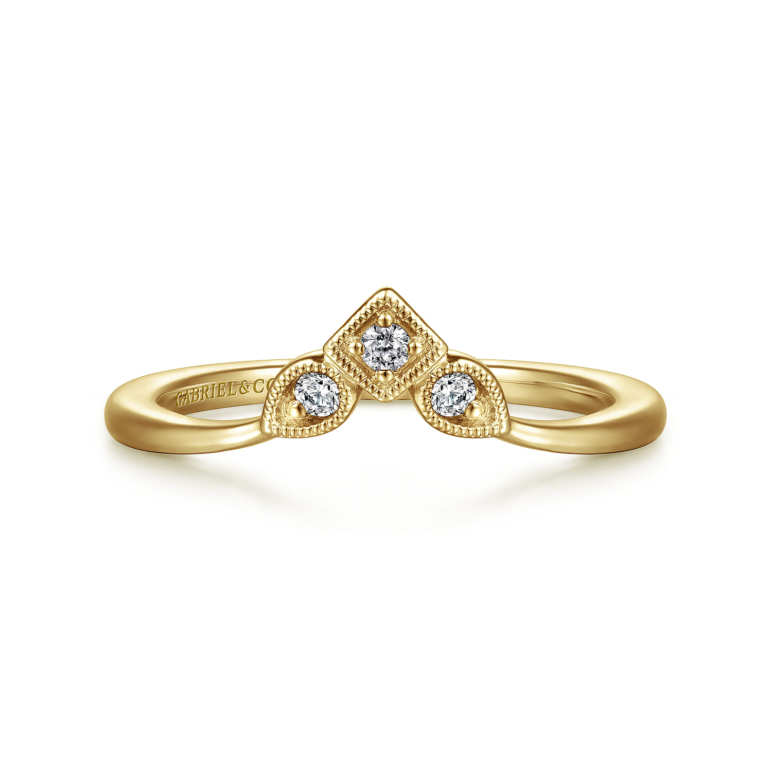 Curved Wedding Ring in 14k Yellow Gold with  Natural Diamond at Gabriel & Co. - Shot 1