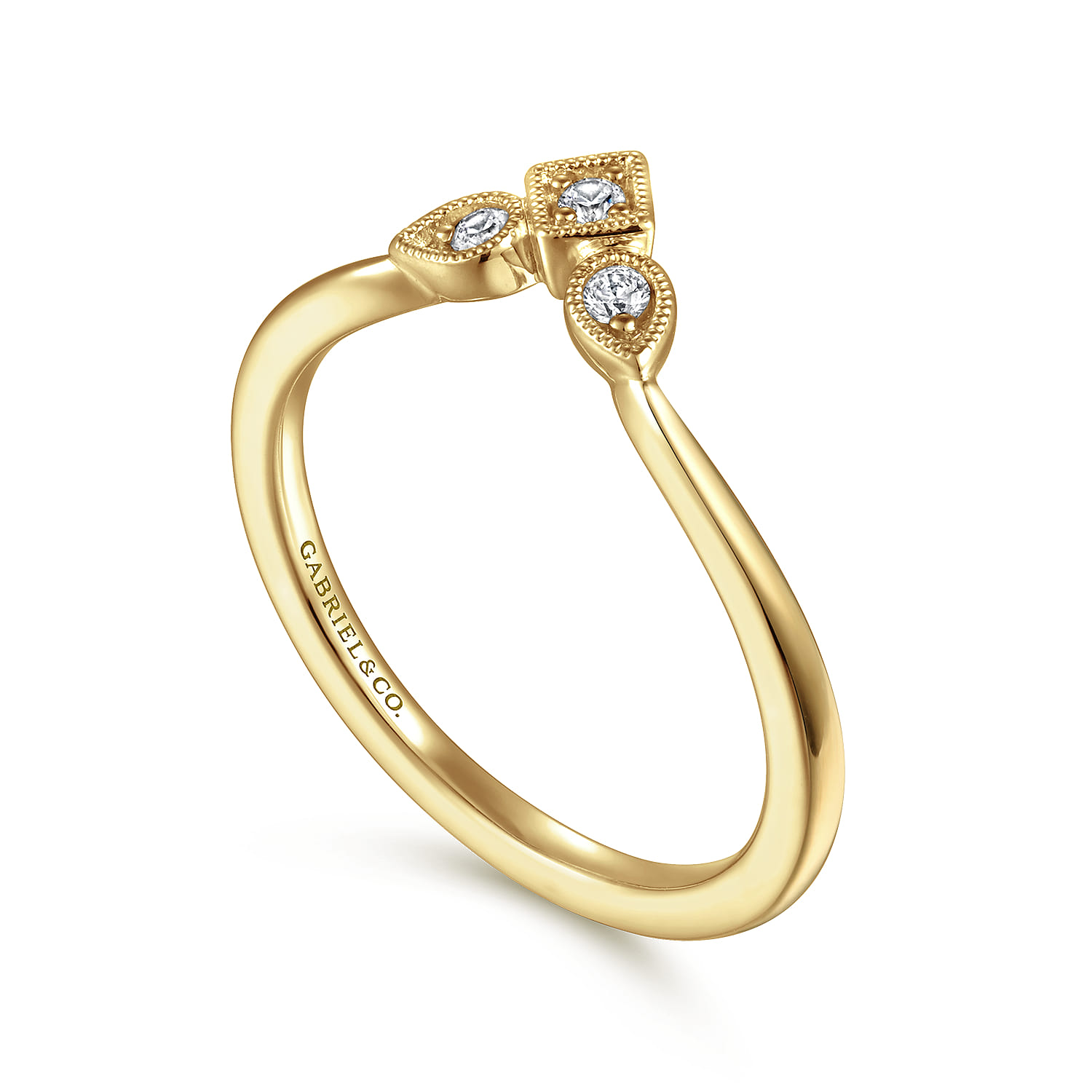 Curved Wedding Ring in 14k Yellow Gold with  Natural Diamond at Gabriel & Co. - Shot 3