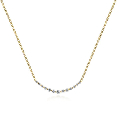 14K Yellow Gold Diamond Curved Bar Necklace
