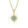 14K Yellow Gold Diamond Cut Blue Topaz Starbust Medallion Pendant in Size 20mm With Detachable Bail