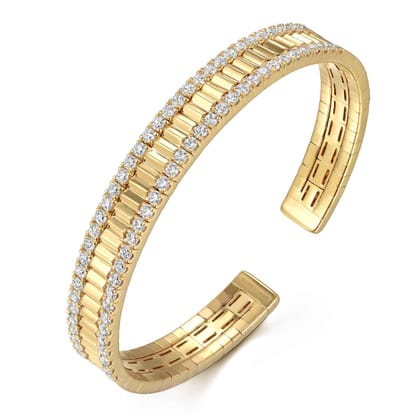 14K Yellow Gold Diamond Cut Cuff Bangle