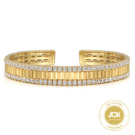 14K Yellow Gold Diamond Cut Cuff Bangle