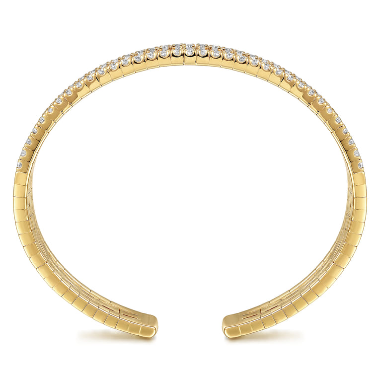 14K Yellow Gold Diamond Cut Cuff Bangle - 2.45 ct - Shot 3