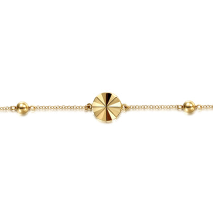 14K Yellow Gold Diamond Cut Disk Station Tennis Bracelet