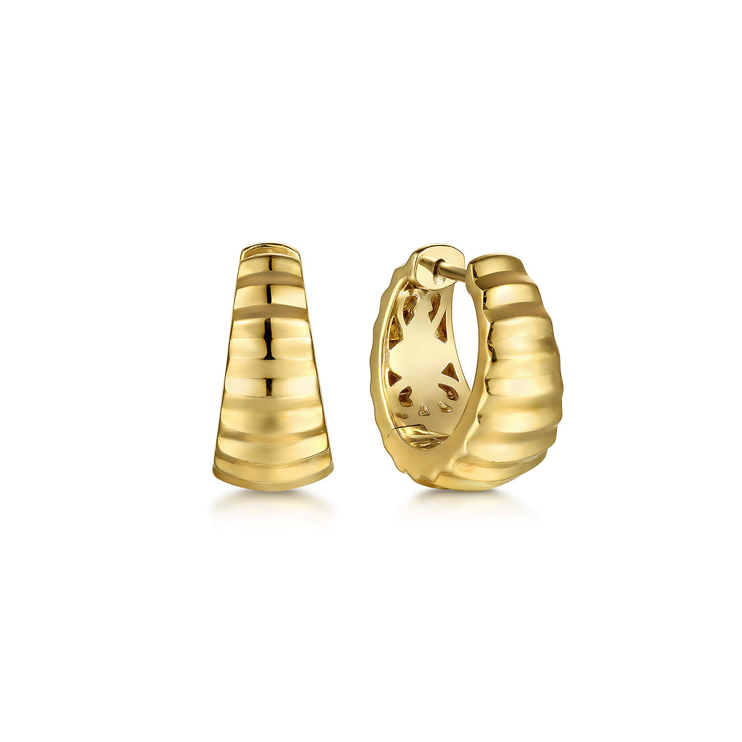 14K Yellow Gold Diamond Cut Huggie Earrings - Shot 1
