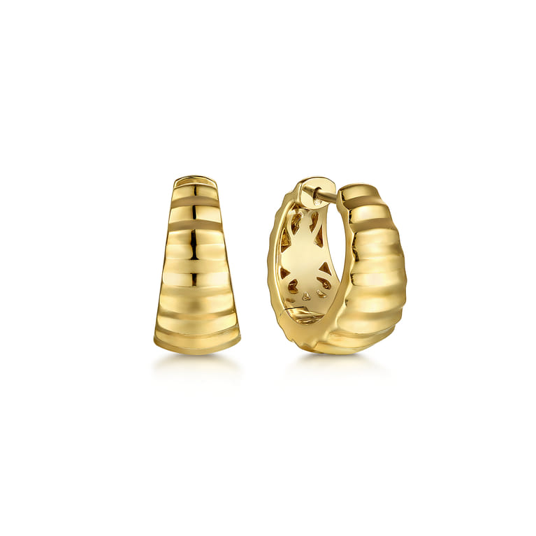 14K Yellow Gold Diamond Cut Huggie Earrings - Shot 1