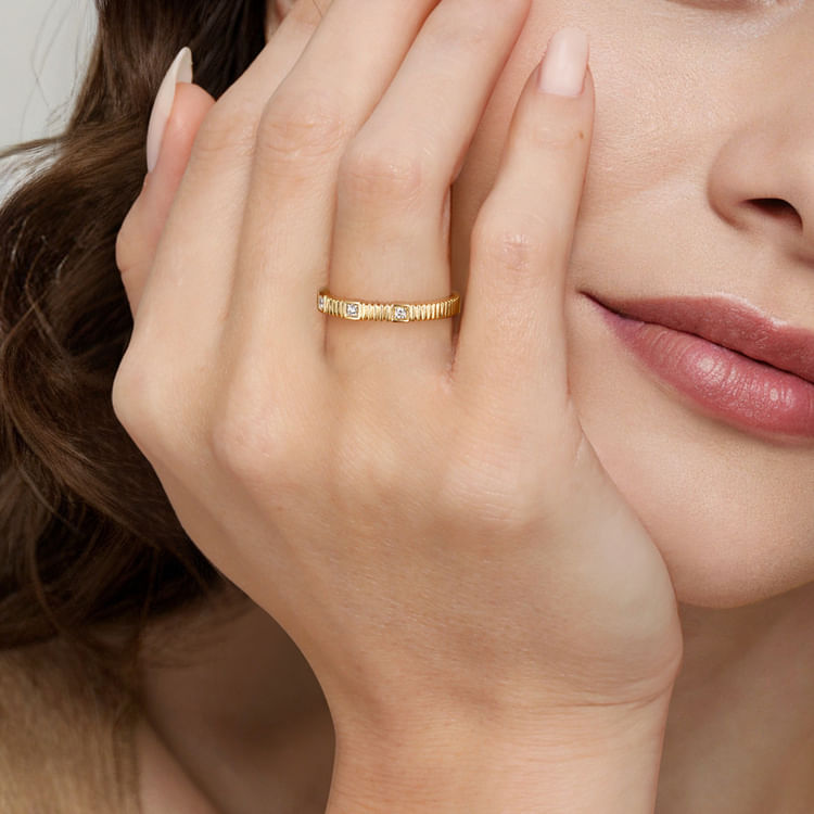 14K Yellow Gold Diamond Cut Stackable Ring