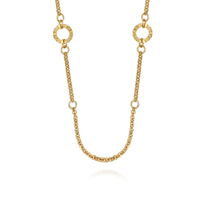 14K Yellow Gold Diamond Cut Station Necklace