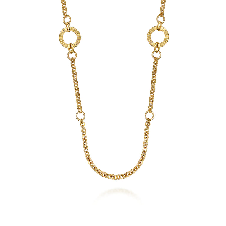 14K Yellow Gold Diamond Cut Station Necklace - Shot 1