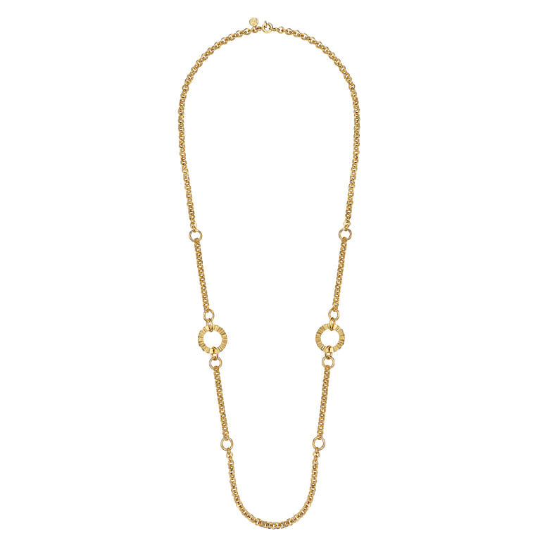 14K Yellow Gold Diamond Cut Station Necklace - Shot 2
