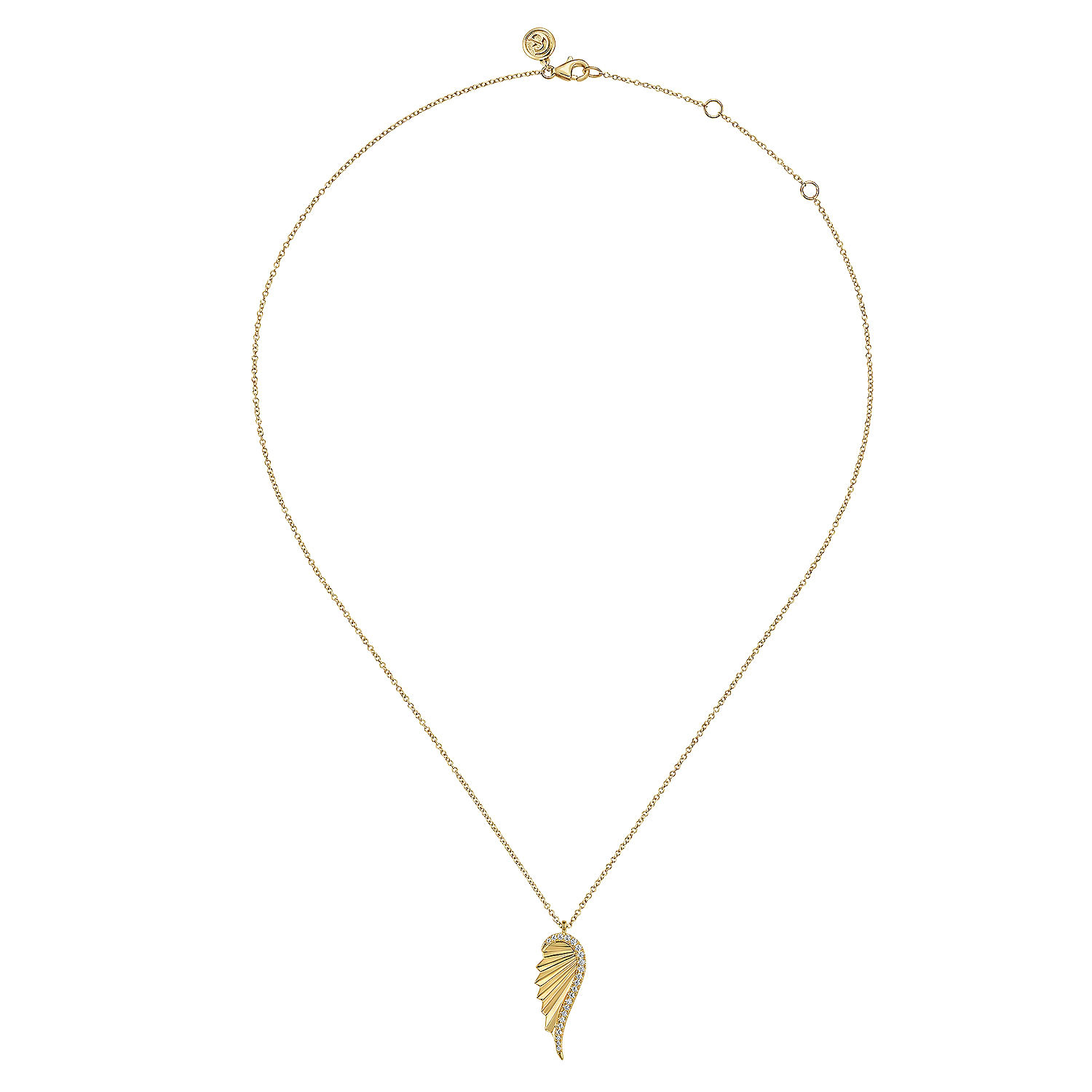 14K Yellow Gold Diamond Cut Wing Shape Pendant Necklace