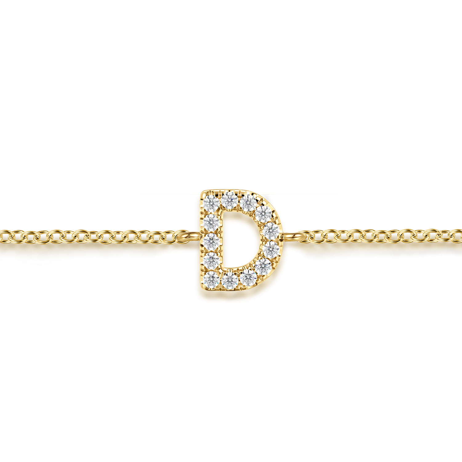 14K Yellow Gold Diamond D Initial Chain Bracelet - 0.08 ct - Shot 2