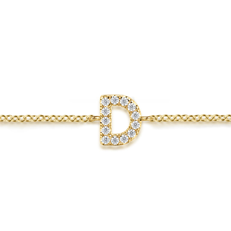 14K Yellow Gold Diamond D Initial Chain Bracelet - 0.08 ct - Shot 2