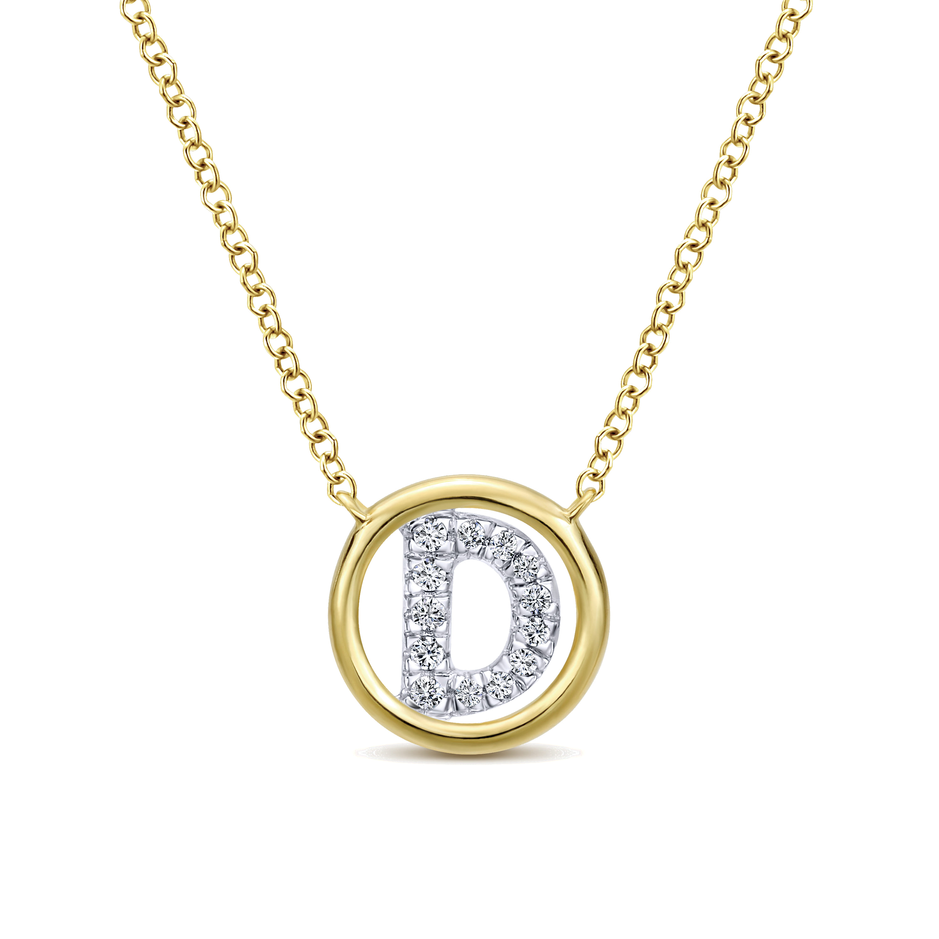14K Yellow Gold Diamond D Initial Pendant Necklace - 0.06 ct - Shot 1