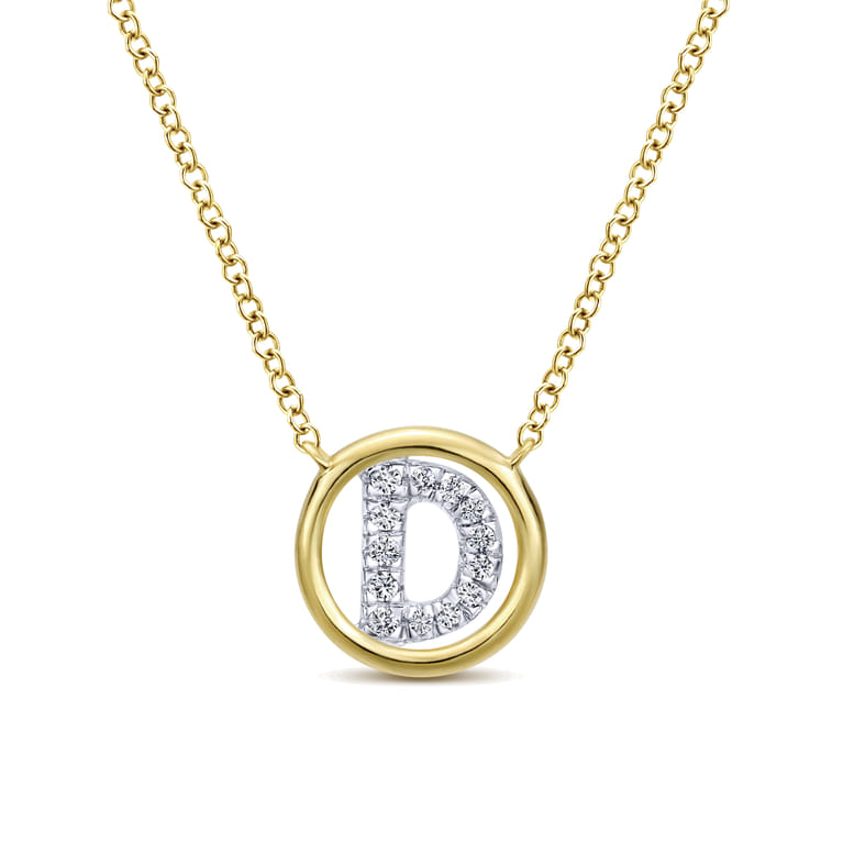 14K Yellow Gold Diamond D Initial Pendant Necklace - 0.06 ct - Shot 1