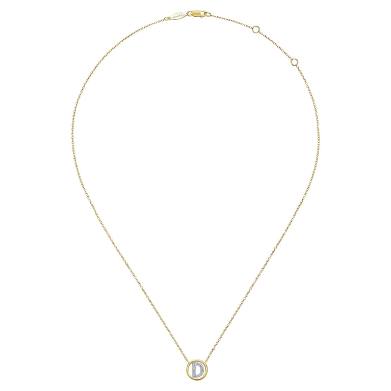 14K Yellow Gold Diamond D Initial Pendant Necklace - 0.06 ct - Shot 2