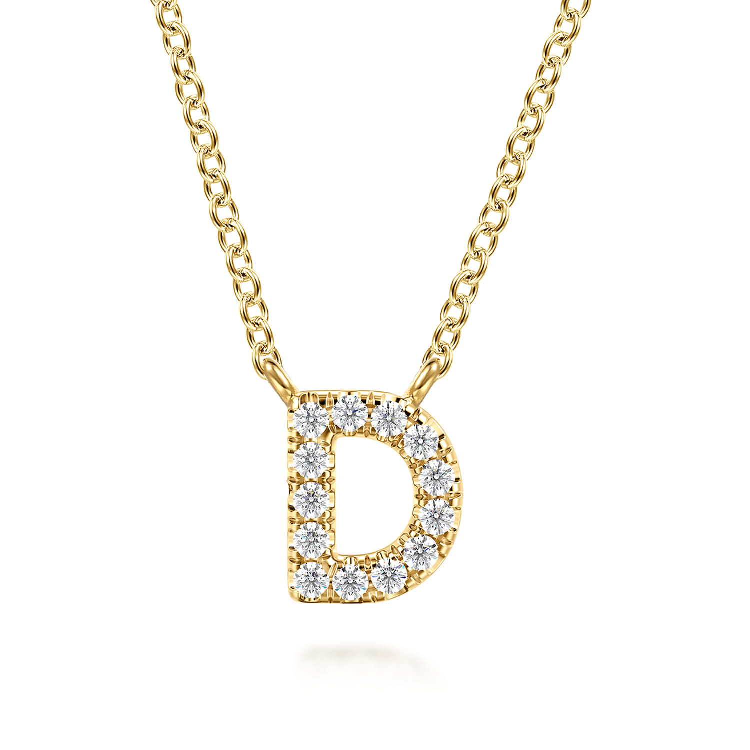 14K Yellow Gold Diamond D Initial Pendant Necklace - 0.08 ct - Shot 1