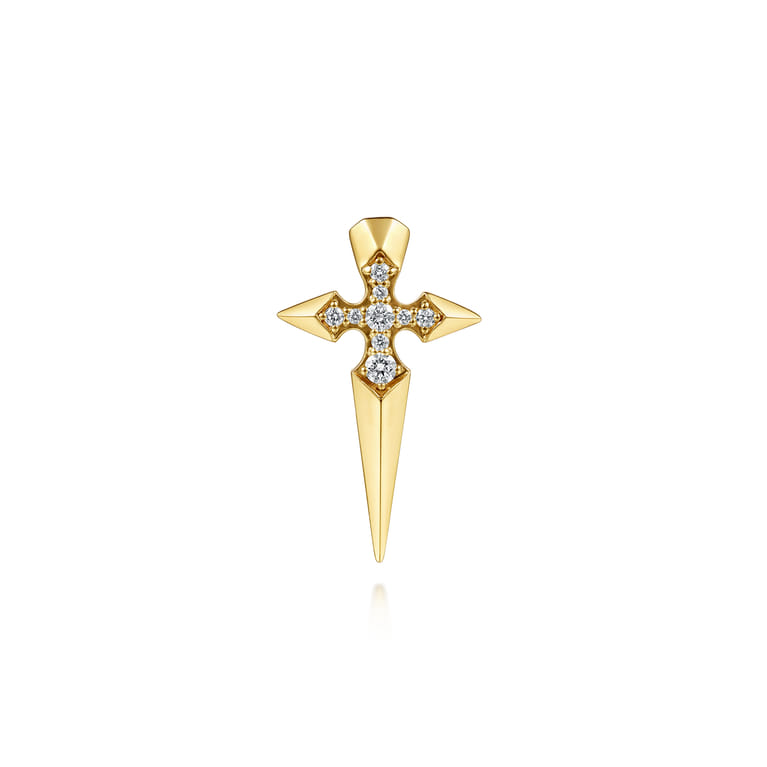 14K Yellow Gold Diamond Dagger Mens Pin - 0.25 ct - Shot 1