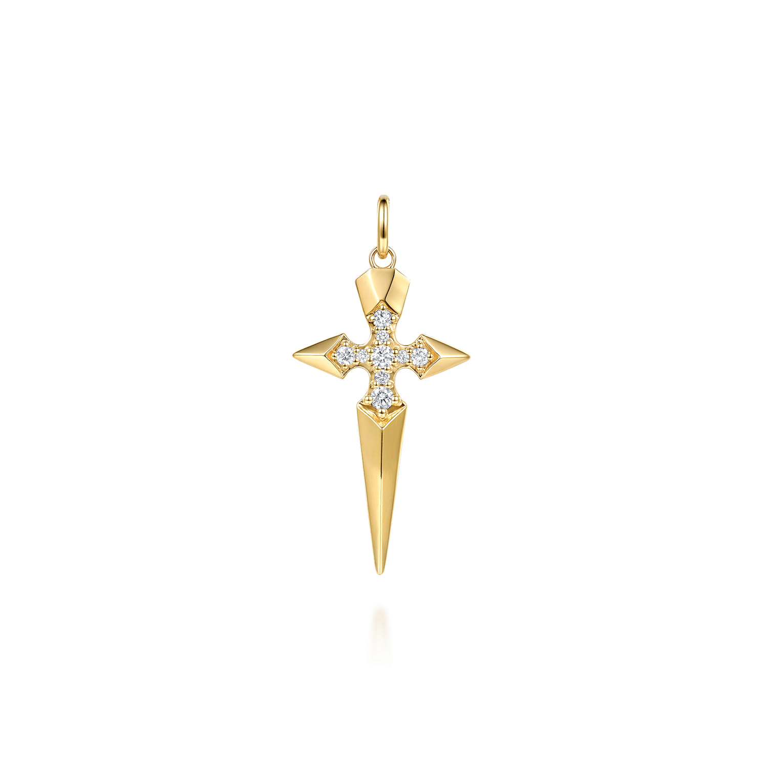 14K Yellow Gold Diamond Dagger Pendant - 0.25 ct - Shot 1
