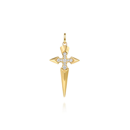 14K Yellow Gold Diamond Dagger Pendant